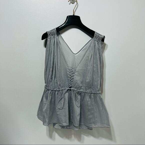 THREE GRACES Lace Up Flowy Babydoll Top Size 8 in Light Gray NWOT - Picture 3 of 8